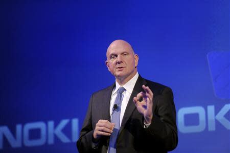 Microsoft CEO Steve Ballmer speaks during the news conference of Finnish mobile phone manufacturer Nokia in Espoo, September 3, 2013. REUTERS/Markku Ulander/Lehtikuva