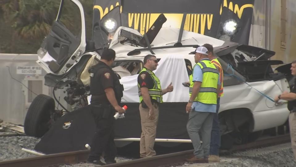 A Brightline train struck an SUV that was on the railroad tracks Friday afternoon, killing one person -- just two days after a Brightline train crashed into another vehicle on the tracks at the same crossing, the Melbourne Police Department said.