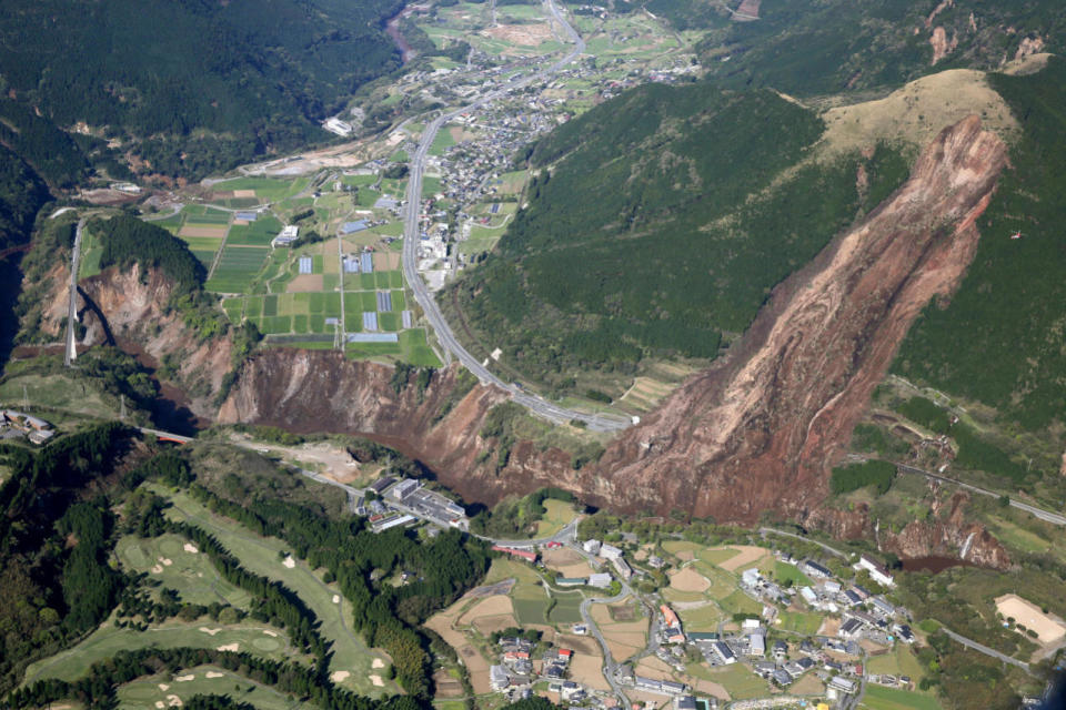 A landslide in Minamiaso village