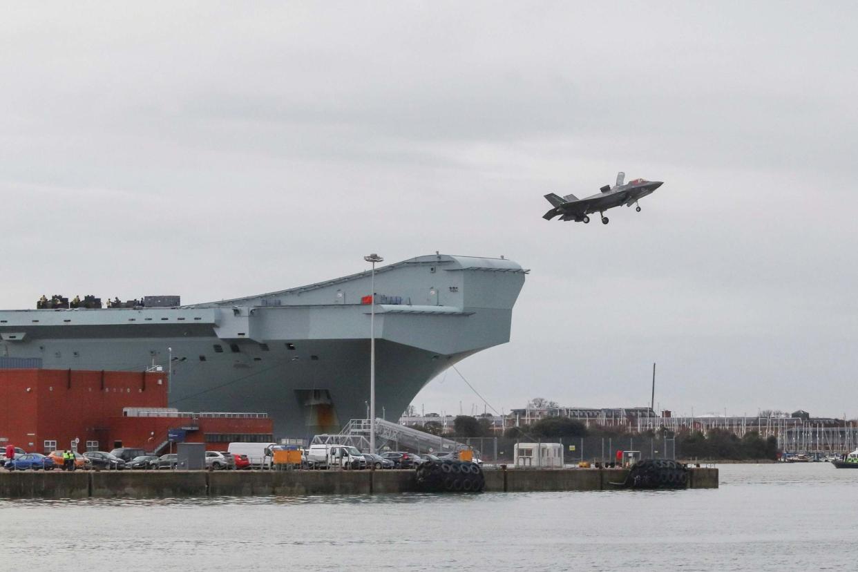 F-35B Lightning jet as it takes off from the flight deck of the Royal Navy aircraft carrier: PA