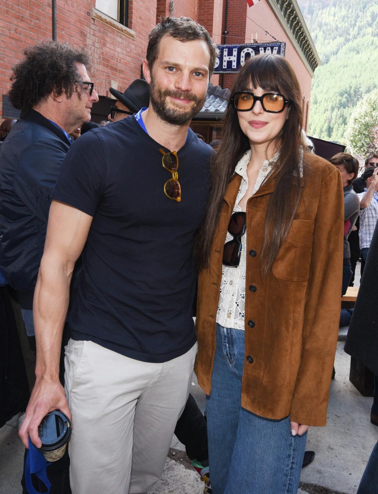 Jamie Dornan and Dakota Johnson attend the Telluride Film Festival on September 04, 2021 in Telluride, Colorado