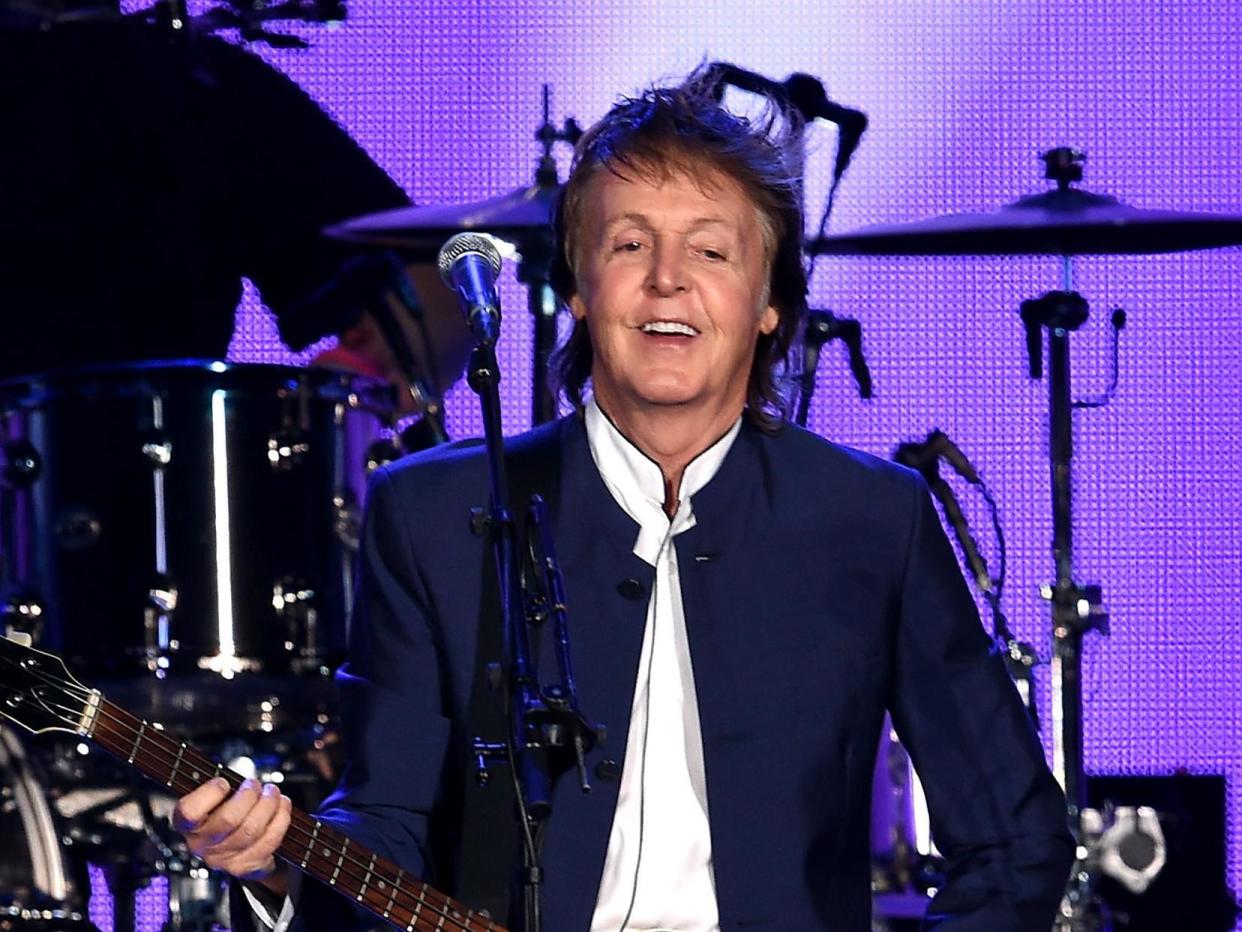 Musician Paul McCartney performs during Desert Trip at the Empire Polo Field on October 15, 2016 in Indio, California: Getty