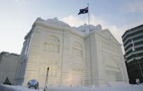 A snow sculpture of Australia's Flinders Street Station is displayed at Odori Koen during the 57th Sapporo Snow Festival in Sapporo, Hokkaido, Japan.