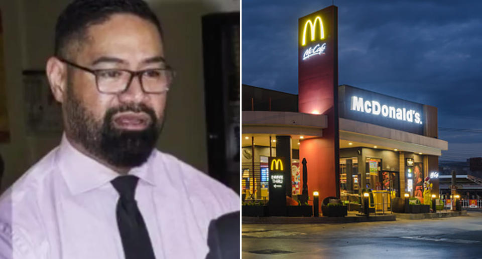 Prison guard impersonated police officer for a McDonald's discount: Lawrence O’Driscoll-Faitaua (left) appeared in Waverley Court, in Sydney’s eastern suburbs, on Tuesday. 