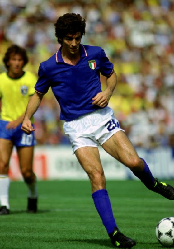 1982 World Cup Poland v Italy Paolo Rossi (blue shirt) of Italy in