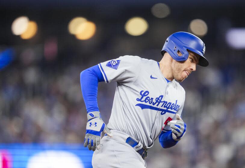 TORONTO, ON - APRIL 28: Freddie Freeman #5 of the Los Angeles Dodgers runs the bases on his home run against the Toronto Blue Jays during the sixth inning in their MLB game at the Rogers Centre on April 28, 2024 in Toronto, Ontario, Canada. (Photo by Mark Blinch/Getty Images)