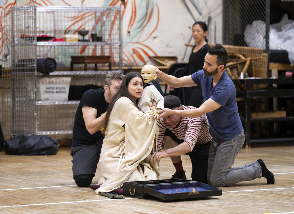In this image provided by the Met Opera, soprano Asmik Grigorian prepares for her Metropolitan Opera debut during a rehearsal for Puccini's "Madame Butterfly." (Jonathan Tichler/Met Opera via AP)