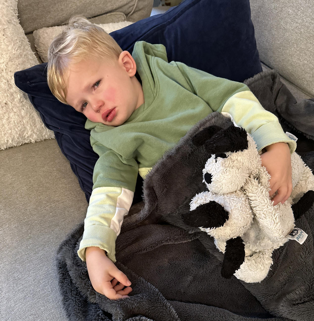 Oliver, 2, became sick first. 