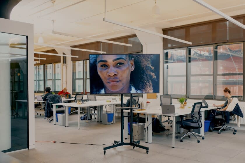 NEW YORK, NY - FEBRUARY 2nd, 2022: A rolling TV at playing Wieden+Kennedy's 2019 ad called "Dream Crazier" featuring Serena Williams. The ad aired during the Oscars that year. (Credit: Vincent Tullo / For The Times)