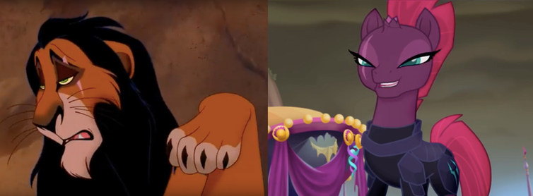 <span class="caption">Scar (The Lion King, 1994), Shadow Tempest (My Little Pony: The Movie, 2017).</span> <span class="attribution"><span class="source">Walt Disney/Lionsgate</span></span>