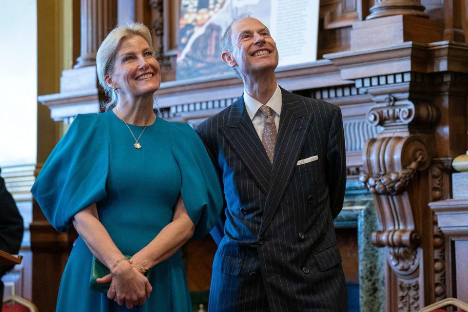 <p>JANE BARLOW/POOL/AFP via Getty</p> Sophie, the Duchess of Edinburgh and Prince Edward attend an event at the City Chambers in Edinburgh to mark one year since the city