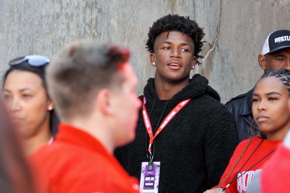 Safety Caleb Downs, shown here on a recruiting trip to Ohio State in 2022, led Alabama in tackles last season with 107.