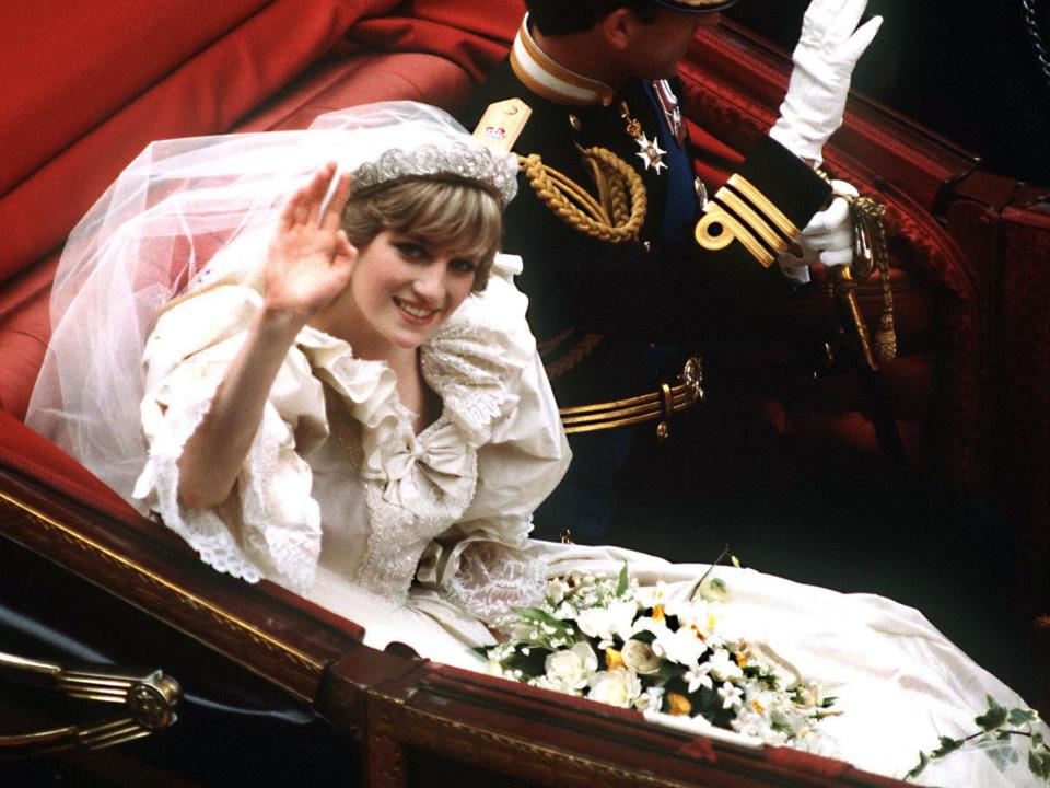 Diana returning to Buckingham Palace on her wedding day.