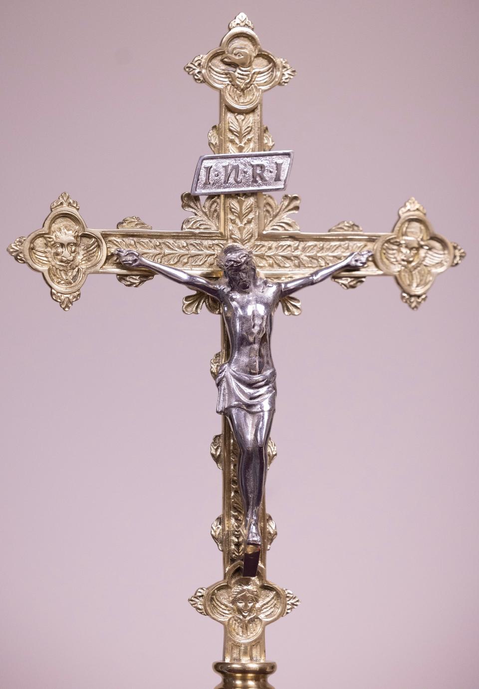 A crucifix is seen at St. Barbara Catholic Church in Massillon.