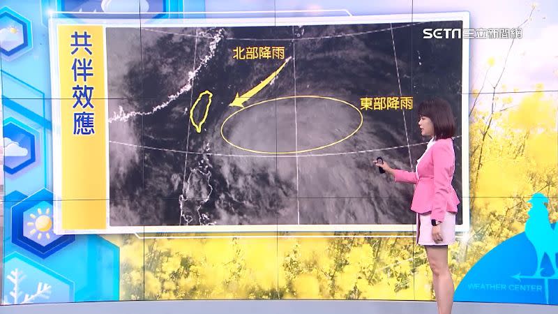 共伴效應影響，東半部、北部有較明顯雨勢。