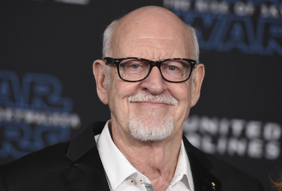 FILE - This Dec. 16, 2019 file photo shows Frank Oz at world premiere of "Star Wars: The Rise of Skywalker" in Los Angeles. South by Southwest, the sprawling Austin, Texas, conference and festival, was one of the first major gatherings canceled by the coronavirus pandemic. But its organizers, eager to lend a hand to the movies that had been set to premiere at SXSW, on Tuesday went ahead with its film awards. The festival announced Oz as the recipient of its Adam Yauch Hörnblowér Award, a prize to honor a filmmaker with an original voice, for “In and of Itself," a documentary of magician Derek DelGaudio’s show. (Photo by Jordan Strauss/Invision/AP, File)