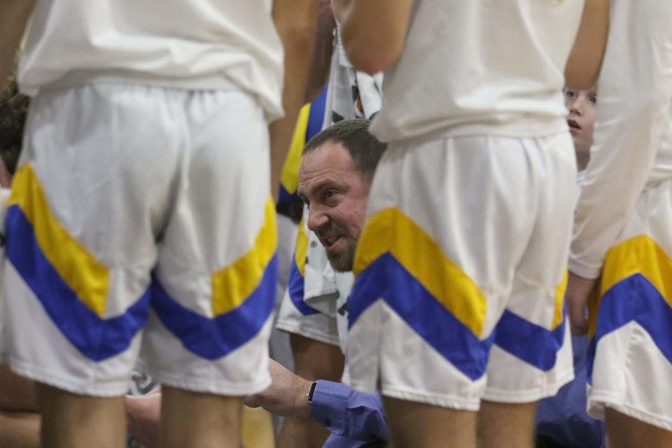 Clyde coach Ryan Fretz sets up a play.