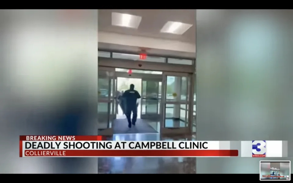 Police in Collierville, Tennessee, respond after surgeon Benjamin Mauck was shot dead in a clinic by a patient (WREG)