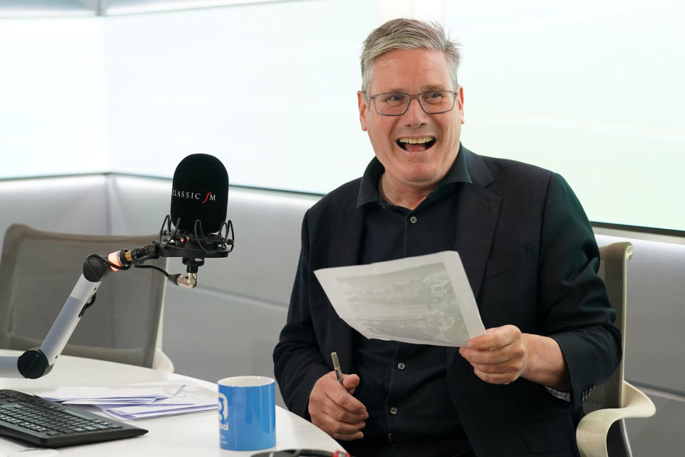 Labour Party leader Sir Keir Starmer during an interview with Classic FM presenter Anne-Marie Minhall (not seen) about the importance of music education in schools, his own passion for music and his favourite piece of classical music, at the Global Radio studios in central London. Picture date: Friday July 7, 2023. (Photo by Stefan Rousseau/PA Images via Getty Images)