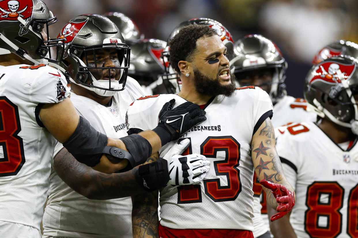 Mike Evans was engaged in a brawl in Week 2 that led to his suspension. (Photo by Chris Graythen/Getty Images)