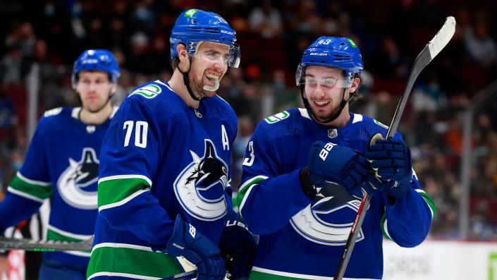 Quinn Hughes was not happy to hear that teammate Tanner Pearson would miss the rest of the 2022-23 season after undergoing his second surgery of the year. (Getty Images)