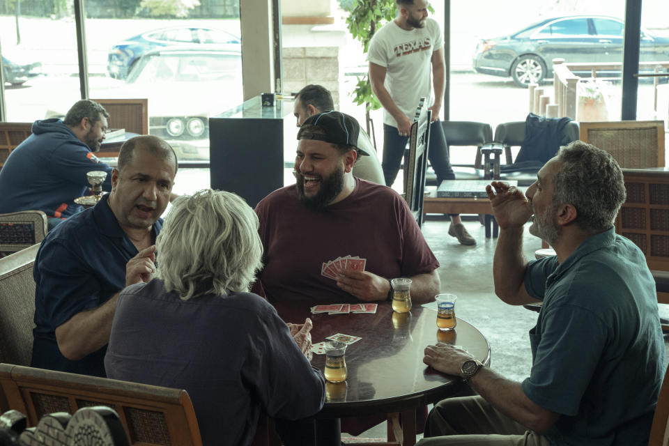 Kamal Zayed as Nazeer, Alan Rosenberg as Aba, Mo Amer as Mo, and Bassem Youssef as Abood in 'Mo'<span class="copyright">Rebecca Brenneman—Netflix</span>