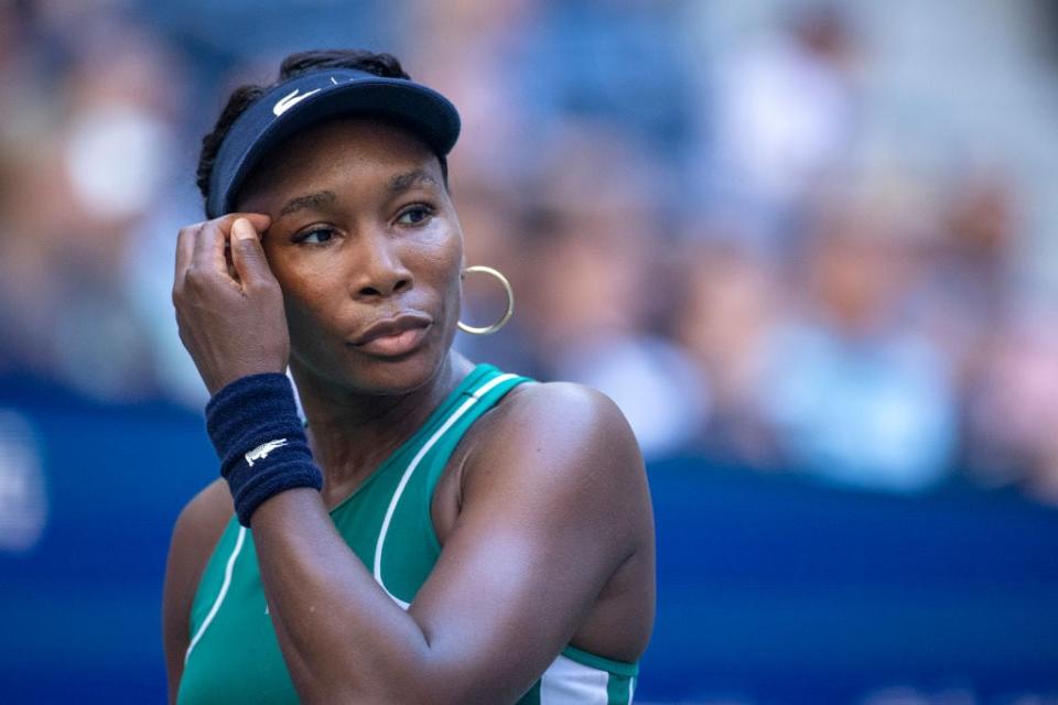 Venus Williams during her match against Alison Van Uytvanck of Belgium on Arthur Ashe Stadium in the Women’s Singles first round one match during the US Open Tennis Championship 2022 at the USTA National Tennis Centre on August 30th 2022. (Photo by Tim Clayton/Corbis via Getty Images)