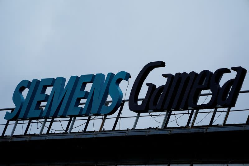 FILE PHOTO: Siemens Gamesa sign displayed at headquarters in Zamudio