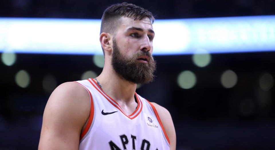 Jonas Valanciunas explains the details about the nasty thumb injury he sustained against the Golden State Warriors. (Photo by Vaughn Ridley/Getty Images)