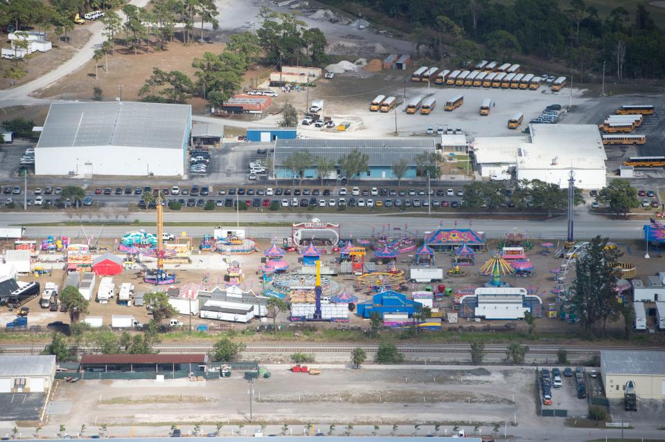 An aerial image shows the Martin County Fairgrounds during the Martin County Fair on Thursday, Feb. 16, 2017, in Stuart. Letter writer Robert Blickenstaff thinks it's the perfect spot for a Brightline station on the Treasure Coast.