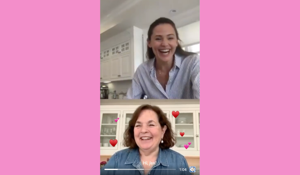 Jennifer Garner gleefully accepts cooking tips from Ina Garten. (Photo: Instagram/Jennifer.Garner)