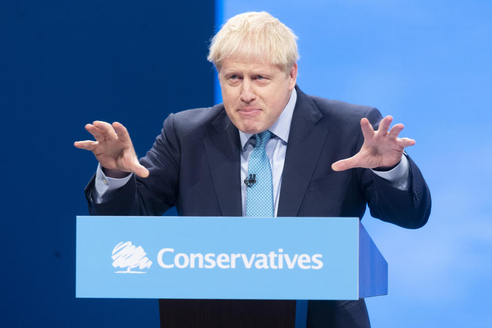 MANCHESTER, UNITED KINGDOM - (ARCHIVE): A file photo dated on October 02, 2019 shows British Prime Minister Boris Johnson making a speech during the Conservative Party annual conference in Manchester, United Kingdom. British Prime Minister Boris Johnson tests positive for COVID-19. (Photo by Ray Tang/Anadolu Agency via Getty Images)