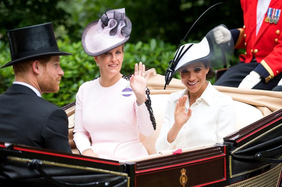 Sophie, Countess of Wessex, and Meghan Markle at Royal Ascot on June 19, 2018.