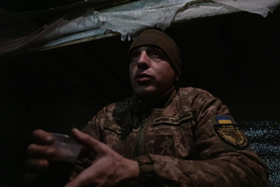 Ukrainian artillery crew commander Vitalii "Skyba" at positions in Donetsk Oblast on Feb. 3, 2023. (Francis Farrell/The Kyiv Independent)