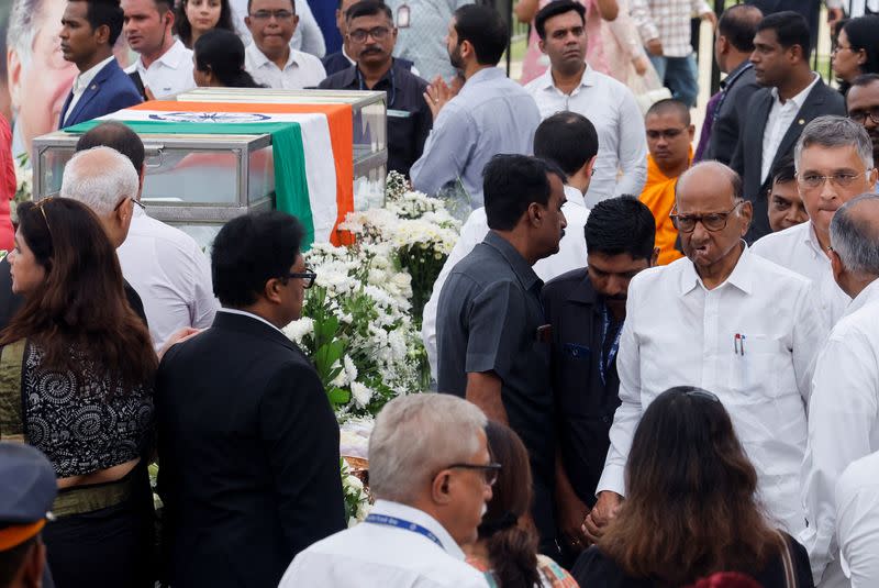 People pay their respects to the former chairman of Tata Group Ratan Tata, in Mumbai