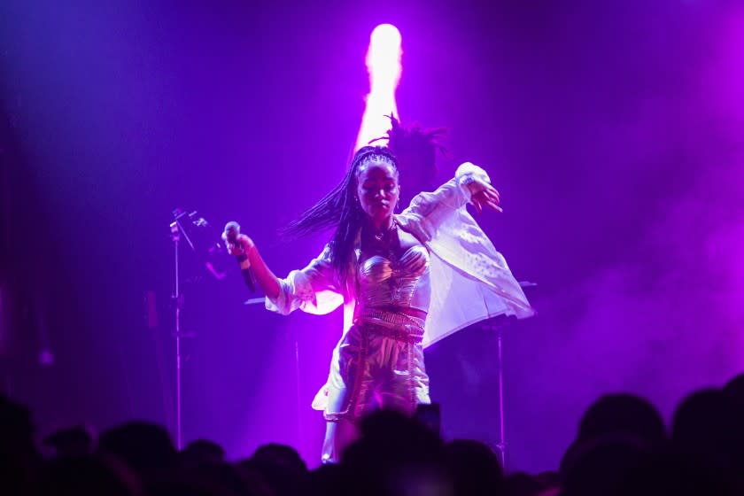 London recording artist Tahliah Barnett, known by her stage persona FKA Twigs, performs at the El Rey Theatre on Aug. 12.