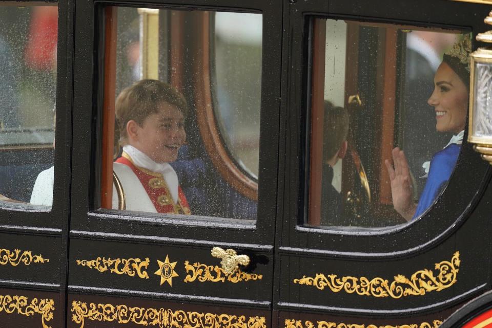 the princess of wales and prince george return to buckingham palace by coach following the coronation ceremony of king charles iii and queen camilla in central london picture date saturday may 6, 2023 photo by jacob kingpa images via getty images