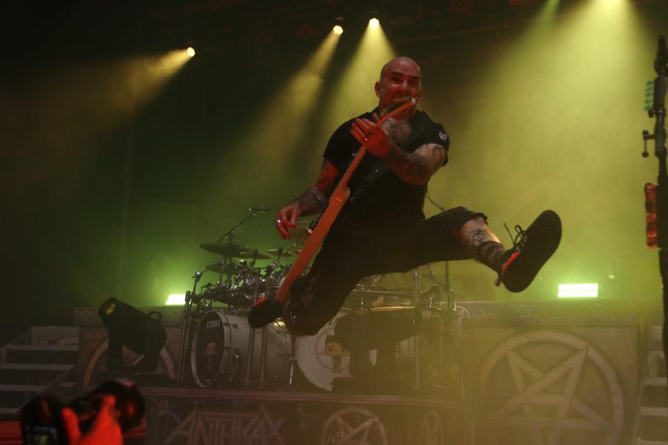 Scott Ian of Anthrax performs Saturday at the Palladium in Worcester.