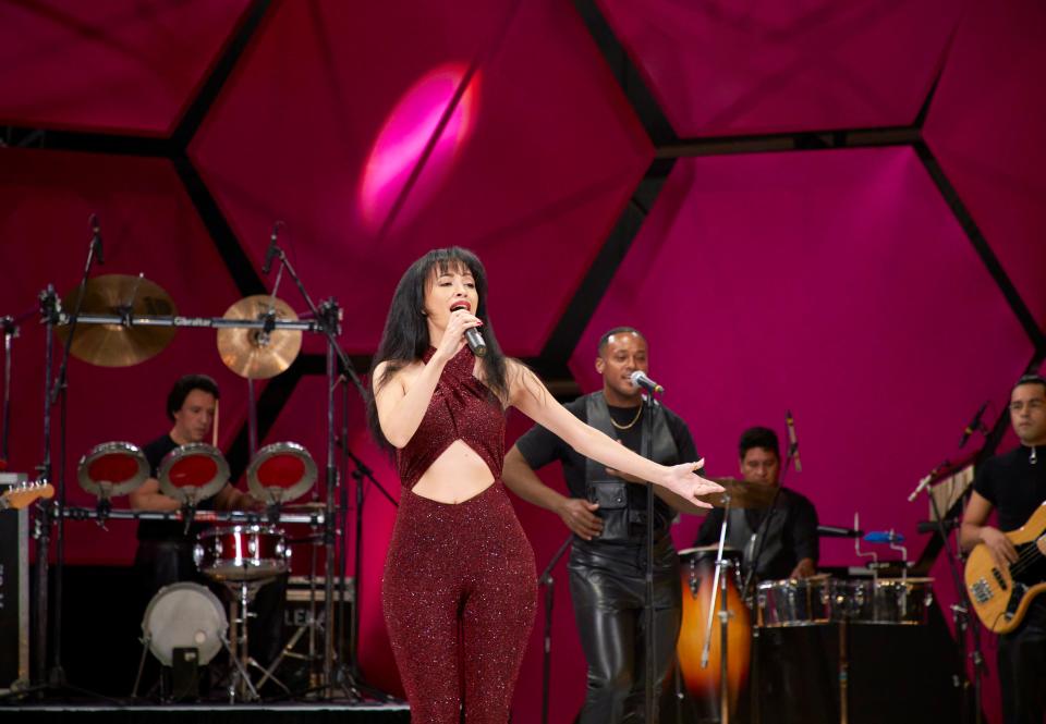 Christian Serratos as the late singer Selena Quintanilla in &quot;Selena: The Series.&quot;