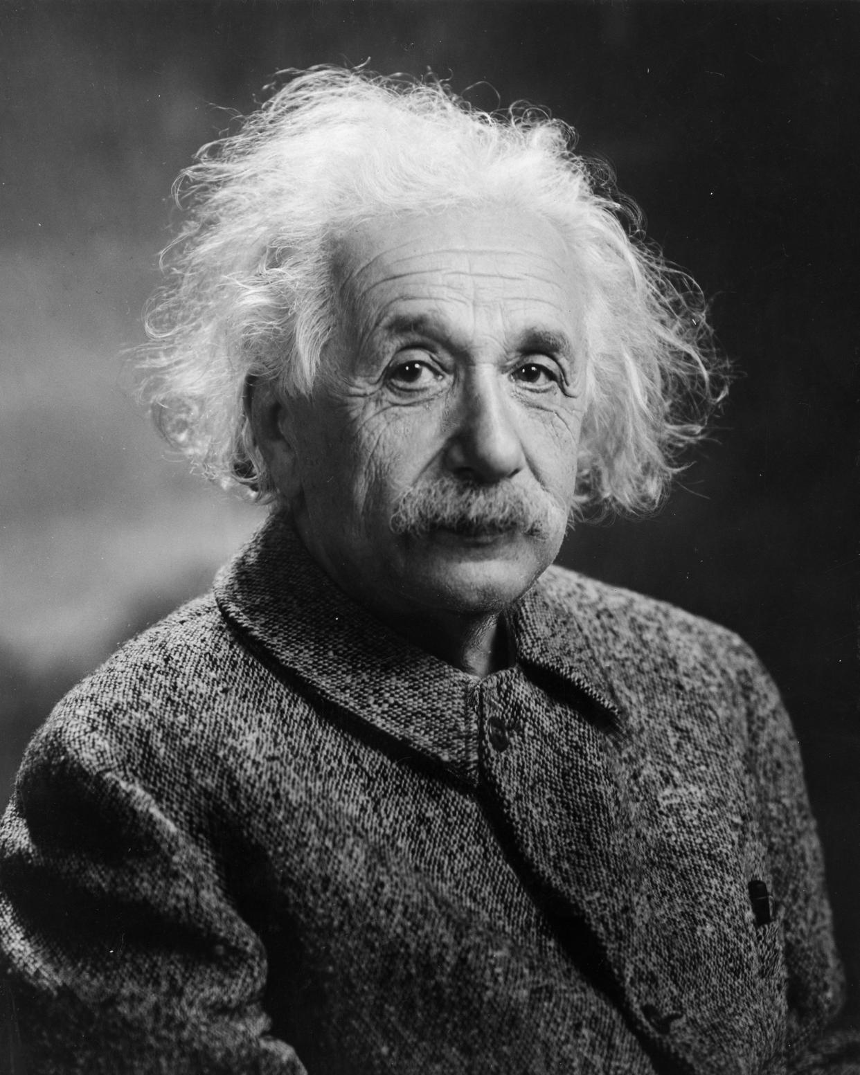 Head-and-shoulders portrait of Albert Einstein, facing slightly right, circa 1947