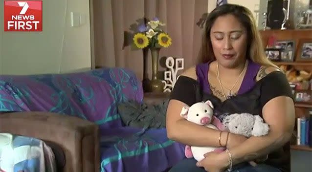 Anatoria sleeps with her children's toys as she tries to deal with her grief. Source: 7 News