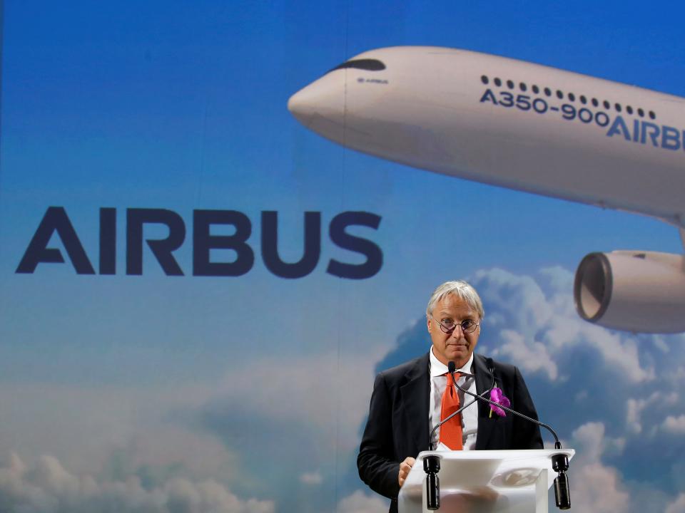 Christian Scherer, Airbus Chief Commercial Officer, speaks during a news conference for the delivery of the first Fiji Airways A350 XWB airliner at the aircraft builder's headquarters of Airbus in Colomiers near Toulouse, France, November 15, 2019. REUTERS/Regis Duvignau