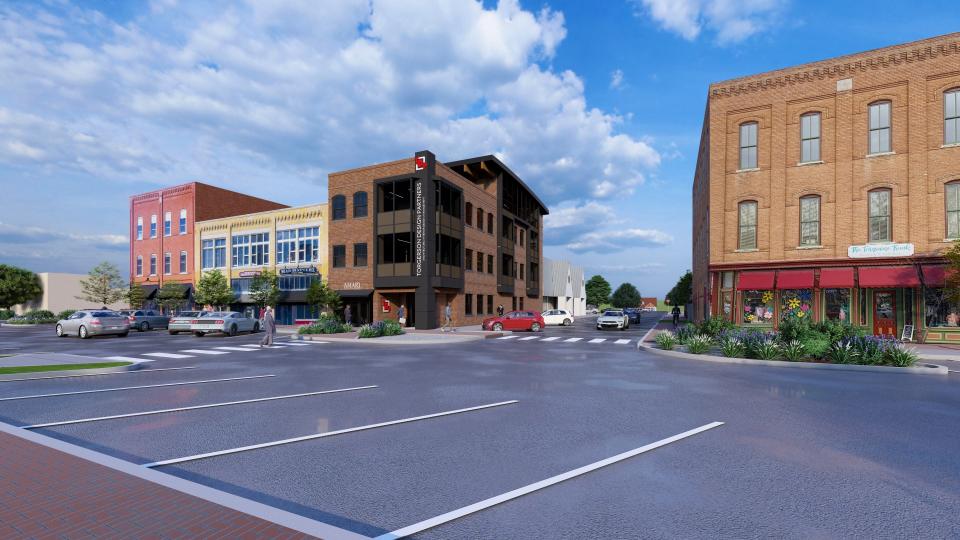 Rendering of the initial design for the new Torgerson Design Partners building at 101 W. Church St. The design was adjusted before approval to be more compatible with the historic nature of the Ozark downtown square.