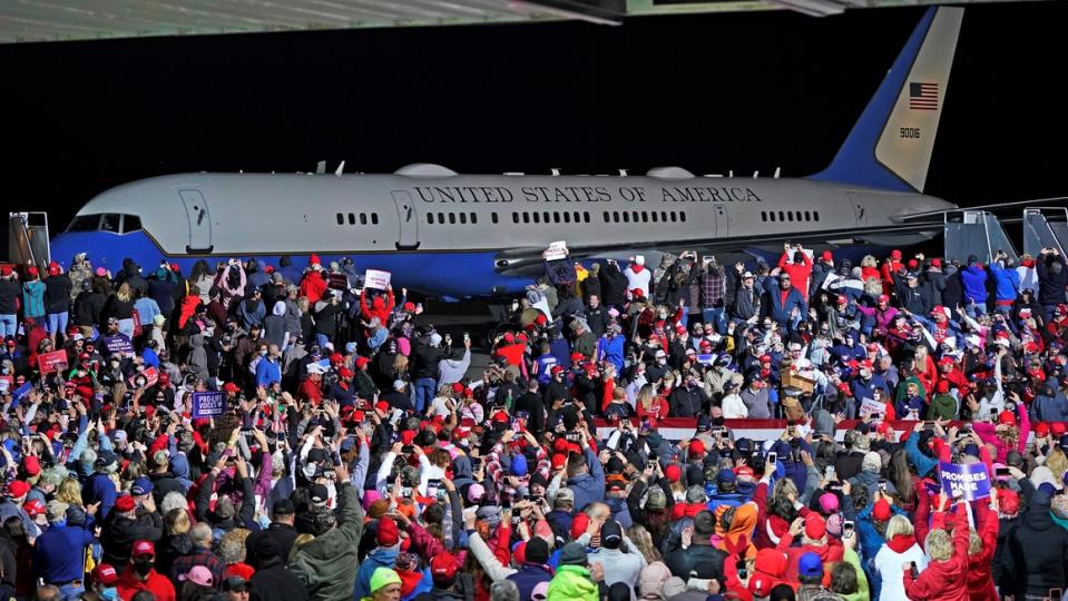 President Donald Trump arrives in Air Force One for a   rally at John P. Murtha Johnstown-Cambria County Airport in Johnstown, Pa., on Oct. 13, 2020. 