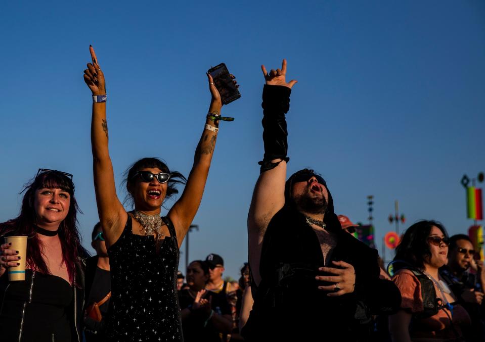 Festivalgoers cheer as Sublime performs on the Coachella Stage during the Coachella Valley Music and Arts Festival in Indio, Calif., Saturday, April 13, 2024.