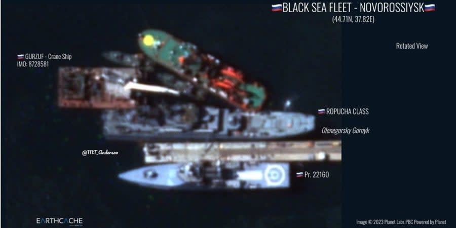 Recent satellite imagery indicates serious damage done to Russia's Olenegorsky Gornyak warship