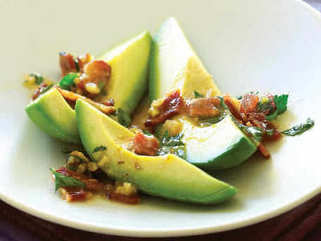 <strong>Get the <a href="http://www.huffingtonpost.com/2011/10/27/avocados-with-warm-bacon-_n_1060930.html">Avocados with Warm Bacon Parsley Vinaigrette</a> recipe</strong>