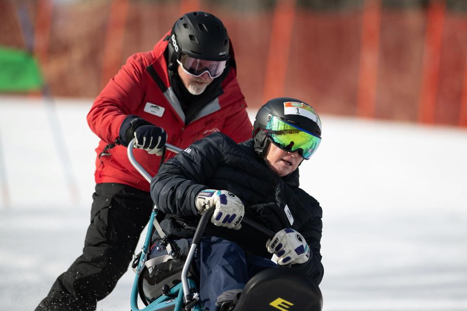 Andy Hicks, left, and David Crowley Sr. make their second run during the inaugural David Crowley Race to Cure PSP event held in February at Wachusett Mountain Ski Area in Princeton.