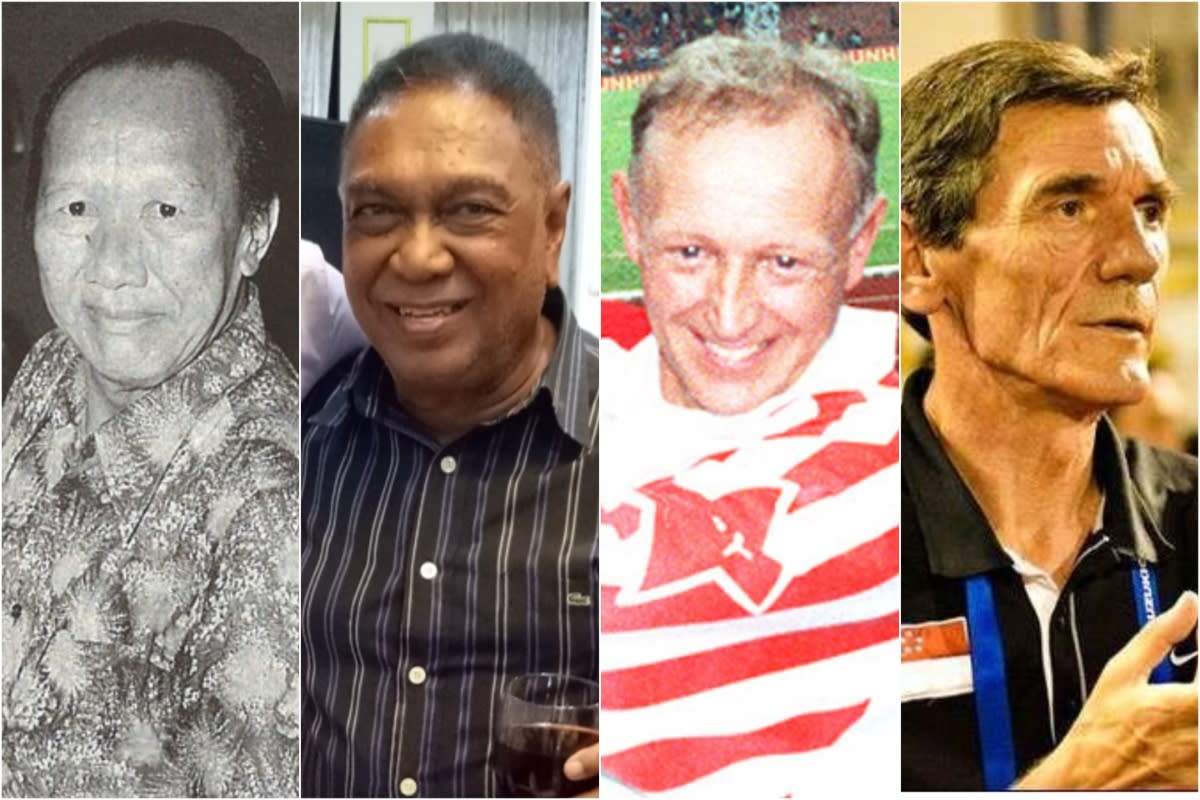 National football head coaches who brought success to the Lions: (from left) Choo Seng Quee, Jita Singh, Douglas Moore and Raddy Avramovic. (PHOTOS: Facebook)