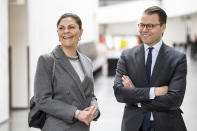 <p>Princess Victoria and Prince Daniel of Sweden visit the KTH Royal Institute of Technology to get updates on research for a coronavirus test on Wednesday in Stockholm.</p>